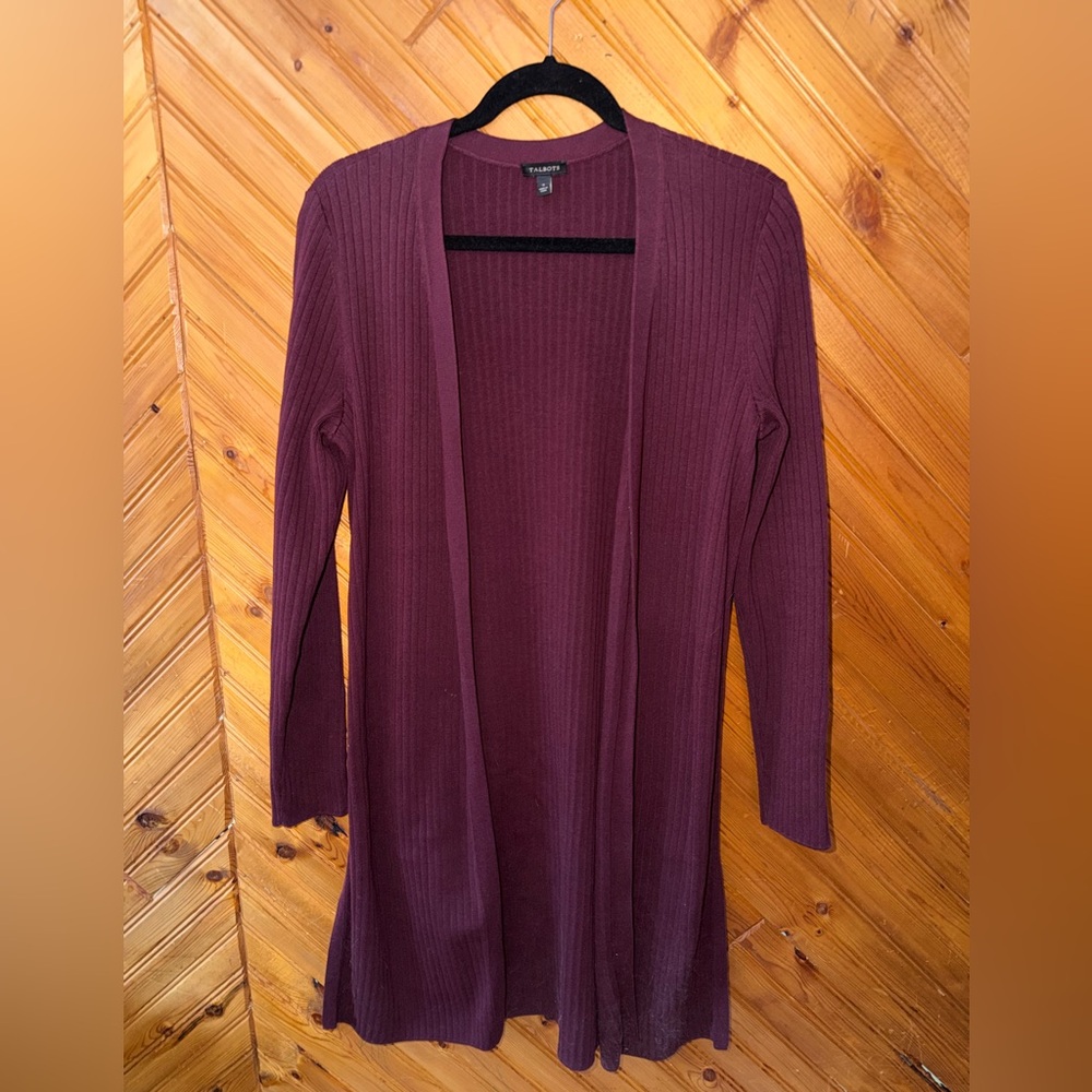 Burgundy TALBOTS duster length cardigan sweater small